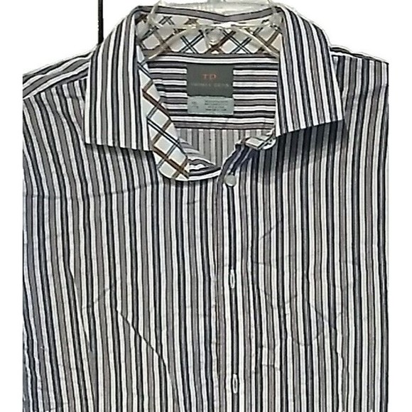 Thomas Dean TD Men's Size XXL Long Sleeve Striped Shirt Button Up Purple Blue - Picture 3 of 13